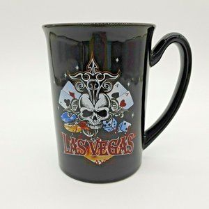 Las Vegas Player Coffee Mug Skull Chips Aces Dice Black Red Collector Gambler